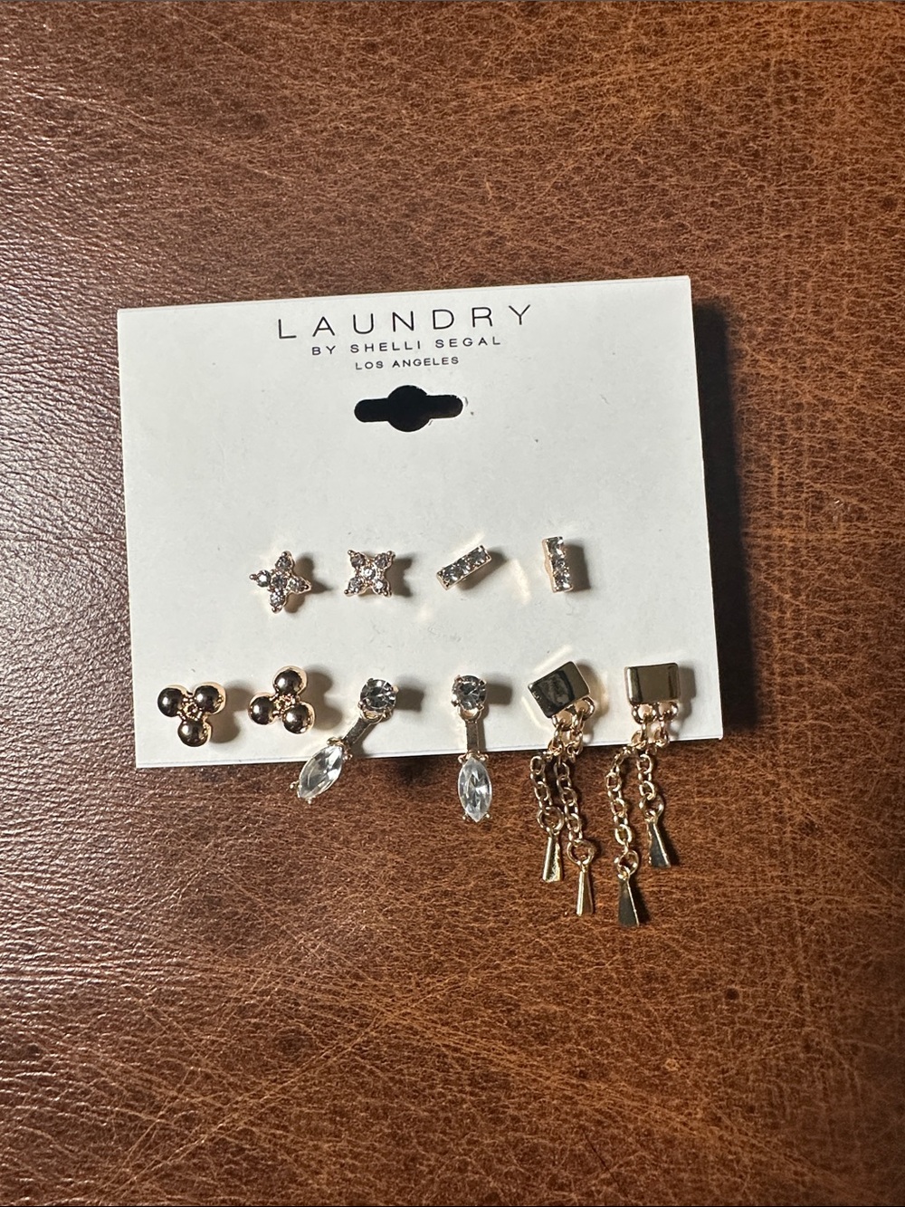 Laundry By Shelli Segal Gold and Clear Crystal five different Pair Earring Set
